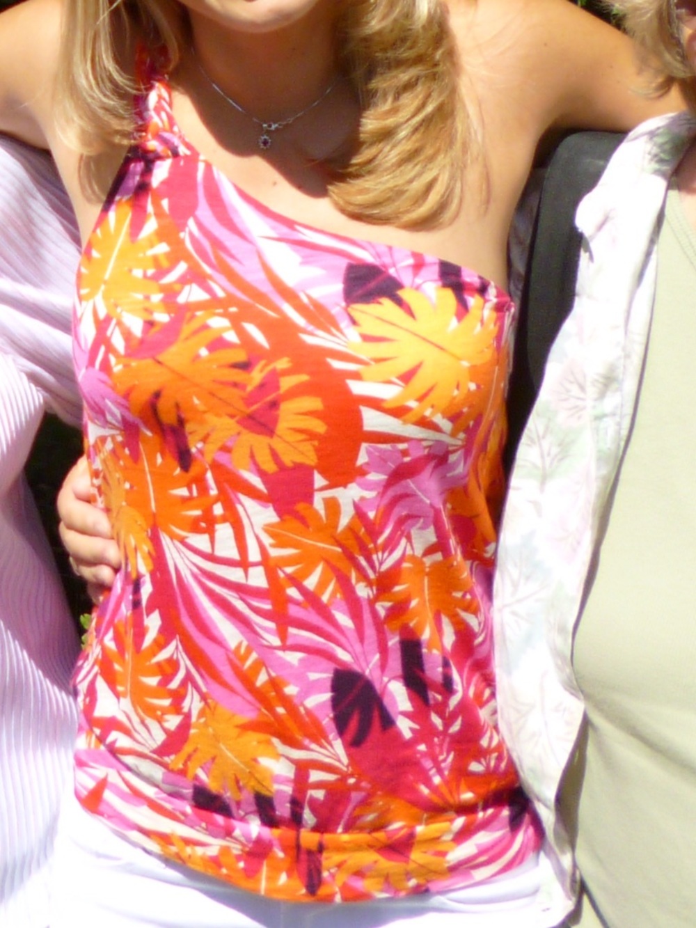 Express White Tank Top with Pink and Orange Palm Print